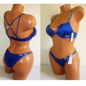 34A/S Victoria Secret Swim Shine Strap Bombshell Push-up Top Bikini Set +2 cups